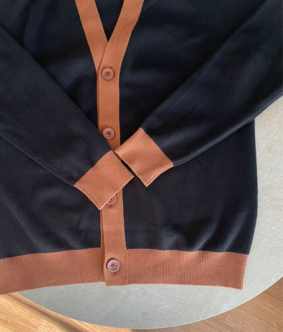 CABaN コットンカシミヤ バイカラーVネックカーディガン