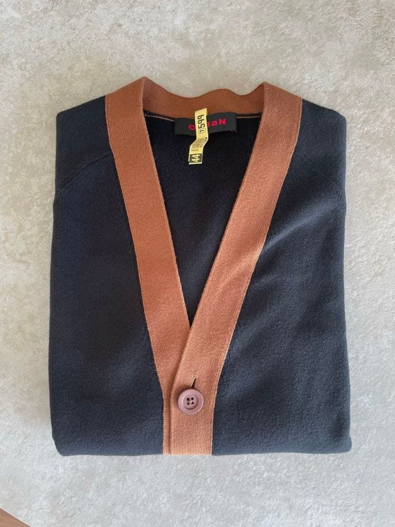 CABaN コットンカシミヤ バイカラーVネックカーディガン