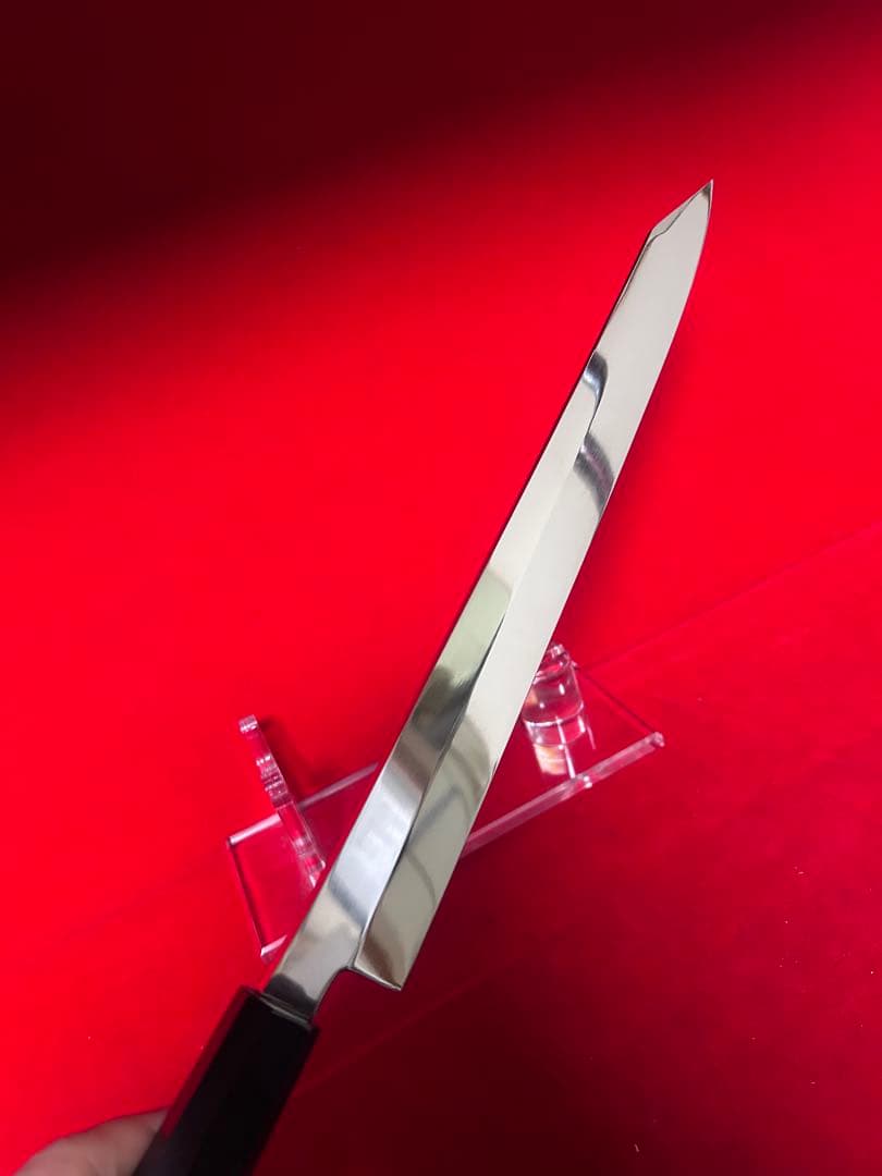 01561 包丁　剣型切付　尺　鬼反り　鏡面仕上げ　切味抜群　箱付　未使用品