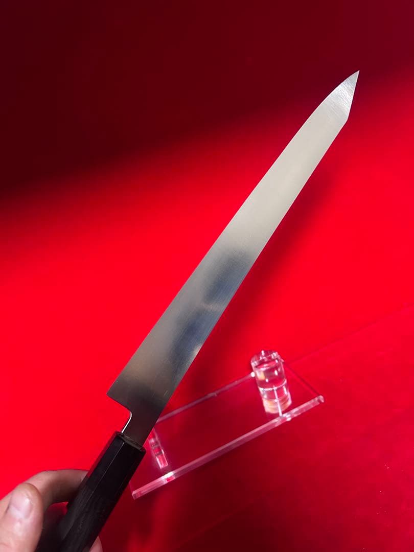 01561 包丁　剣型切付　尺　鬼反り　鏡面仕上げ　切味抜群　箱付　未使用品