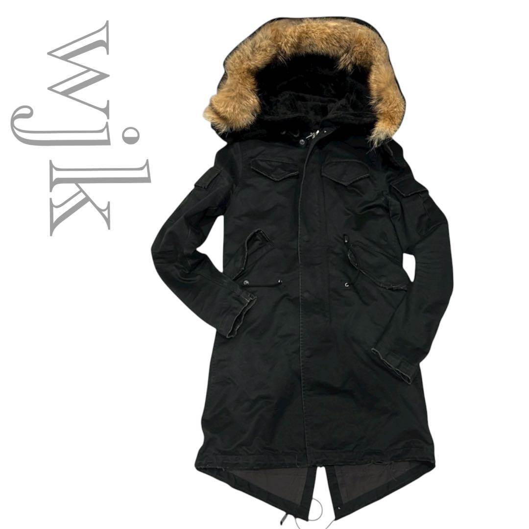 wjk M-52 destroy cotton twill モッズコート 黒