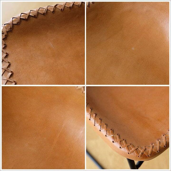 大人レトロ&カフェ風　アイアンと本革のスツール