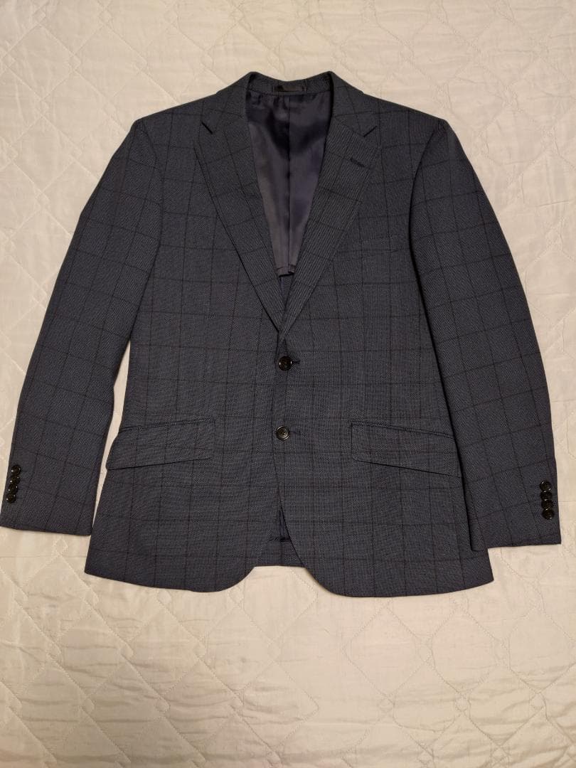 値下げ【未使用級】3ピース スリムスーツ ブルー ウィンドペン チェック AB5