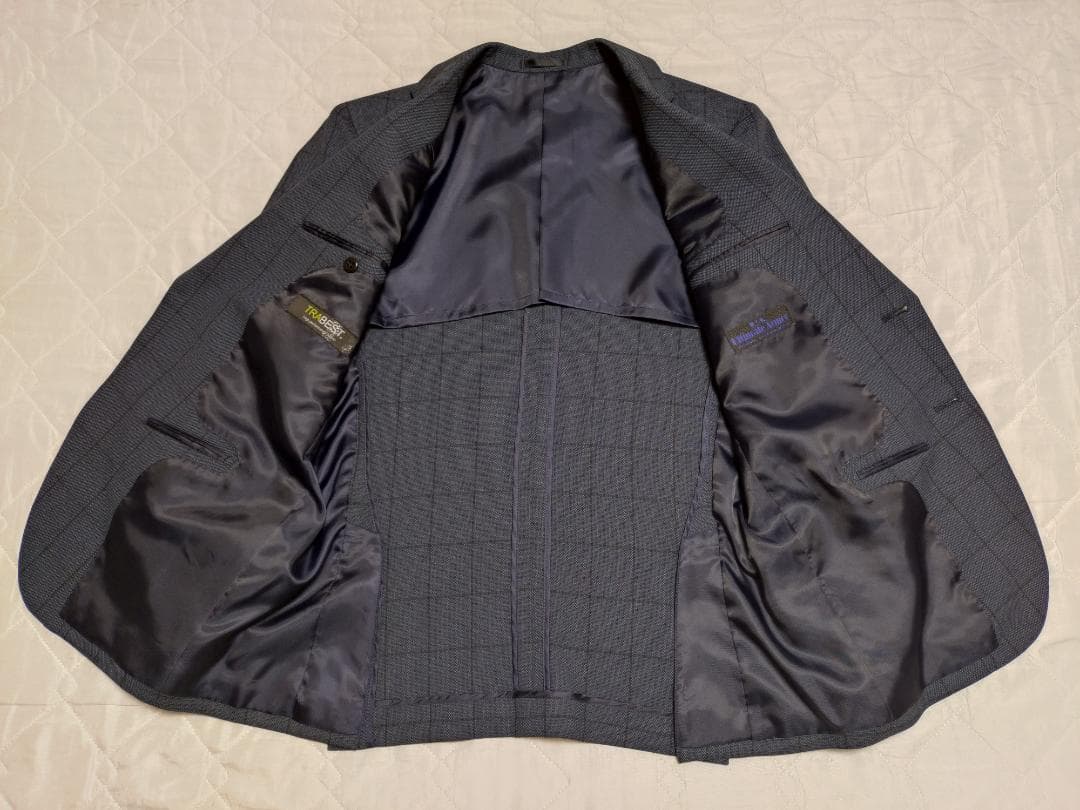 値下げ【未使用級】3ピース スリムスーツ ブルー ウィンドペン チェック AB5