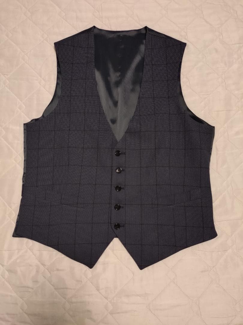 値下げ【未使用級】3ピース スリムスーツ ブルー ウィンドペン チェック AB5