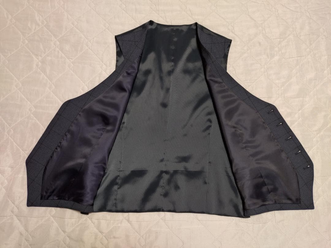 値下げ【未使用級】3ピース スリムスーツ ブルー ウィンドペン チェック AB5