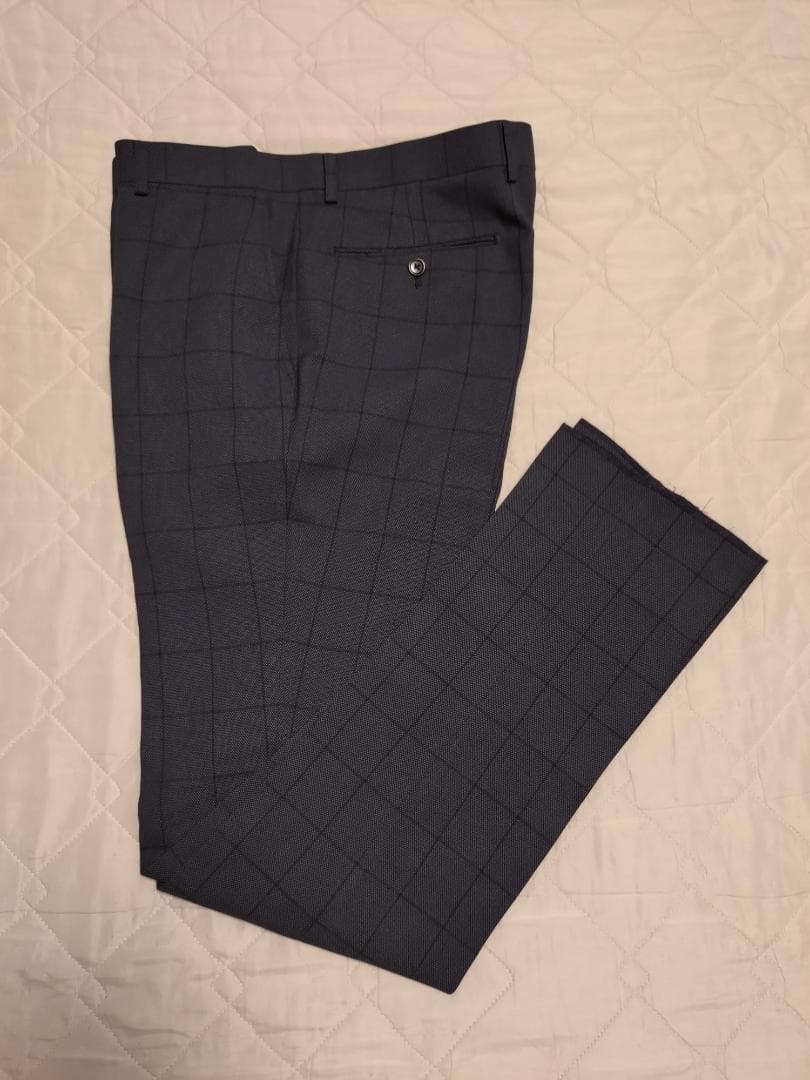 値下げ【未使用級】3ピース スリムスーツ ブルー ウィンドペン チェック AB5