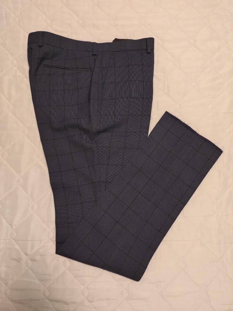 値下げ【未使用級】3ピース スリムスーツ ブルー ウィンドペン チェック AB5