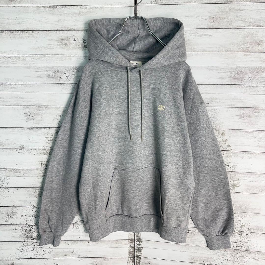 11753【美品】セリーヌ ワンポイント 刺繍ロゴ トリオンフ パーカー グレー