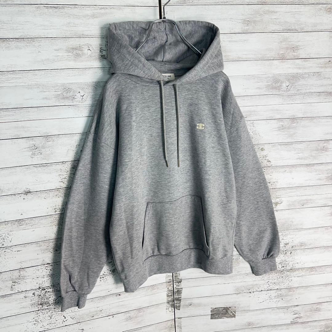 11753【美品】セリーヌ ワンポイント 刺繍ロゴ トリオンフ パーカー グレー