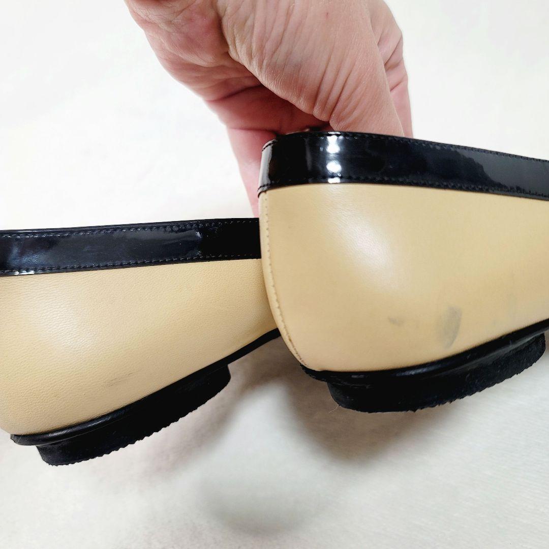 美品☆CHANELココマークバイカラーレザーエナメルフラットシューズパンプス