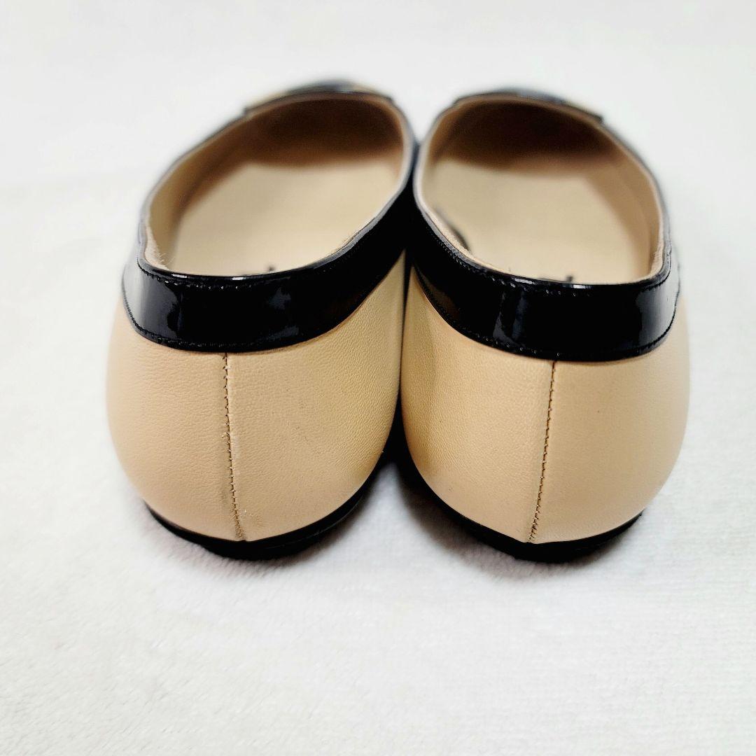 美品☆CHANELココマークバイカラーレザーエナメルフラットシューズパンプス