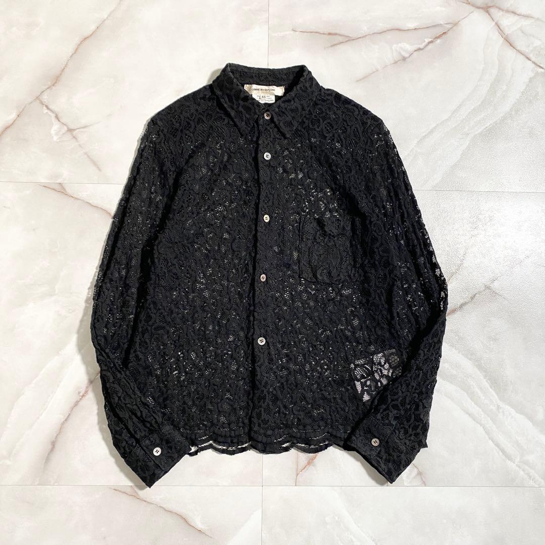 A17418 コムデギャルソン 12ss 総レース花柄シャツ ブラック XS