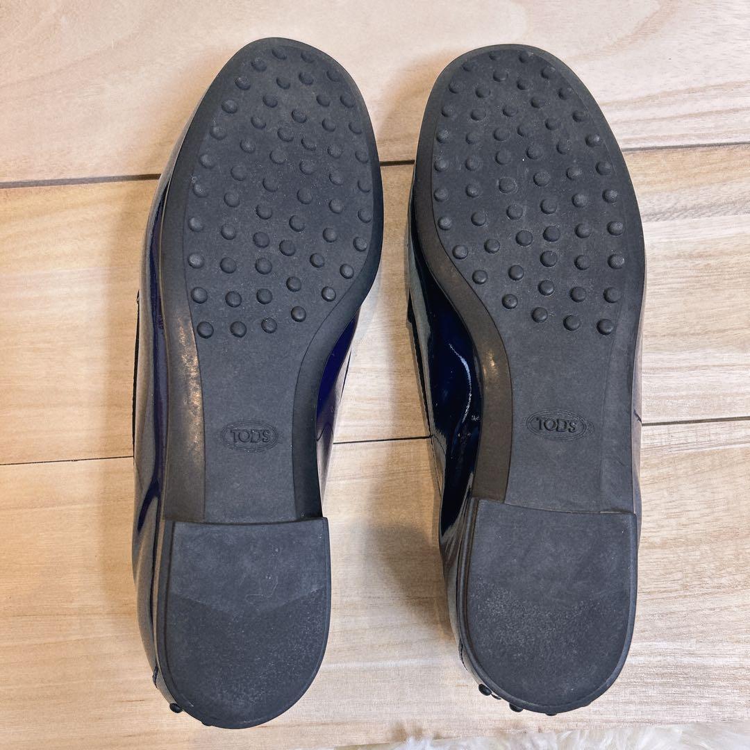 TOD’S トッズ ローファー パテント ロゴ刻印　24cm ネイビー