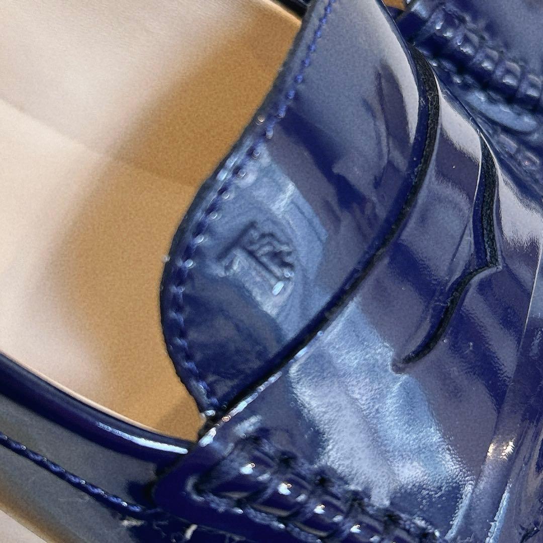 TOD’S トッズ ローファー パテント ロゴ刻印　24cm ネイビー