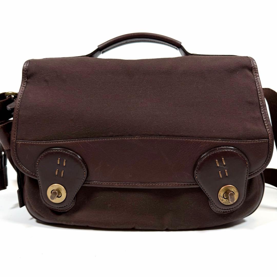 【美品】土屋鞄　ショルダーバッグ　タブラ　ターンロック　ダークブラウン　メンズ