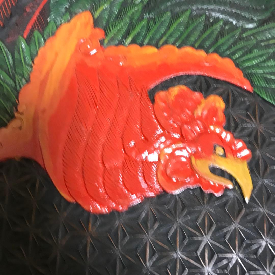 岡山　烏城彫り漆器箱 赤い鳥の彫刻