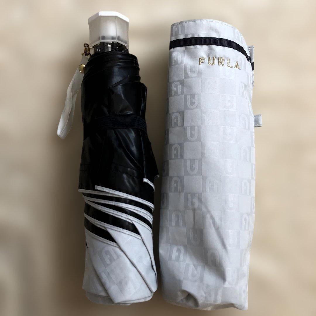 フルラ 日傘　晴雨兼用　遮熱遮光　折りたたみ傘　アーチロゴ　グレー系