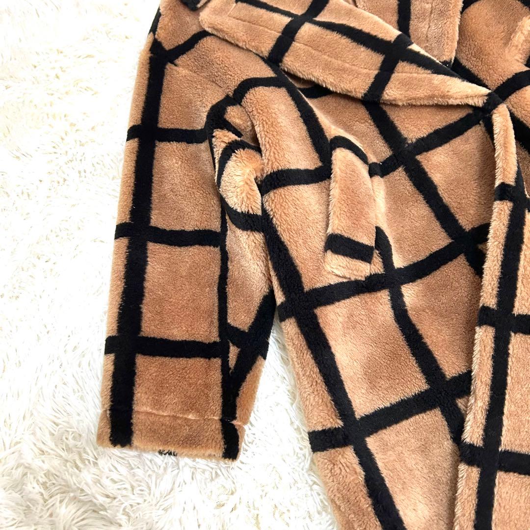 極美品　diagram テディベアコート　エコファー　総柄　キャメル　ブラック