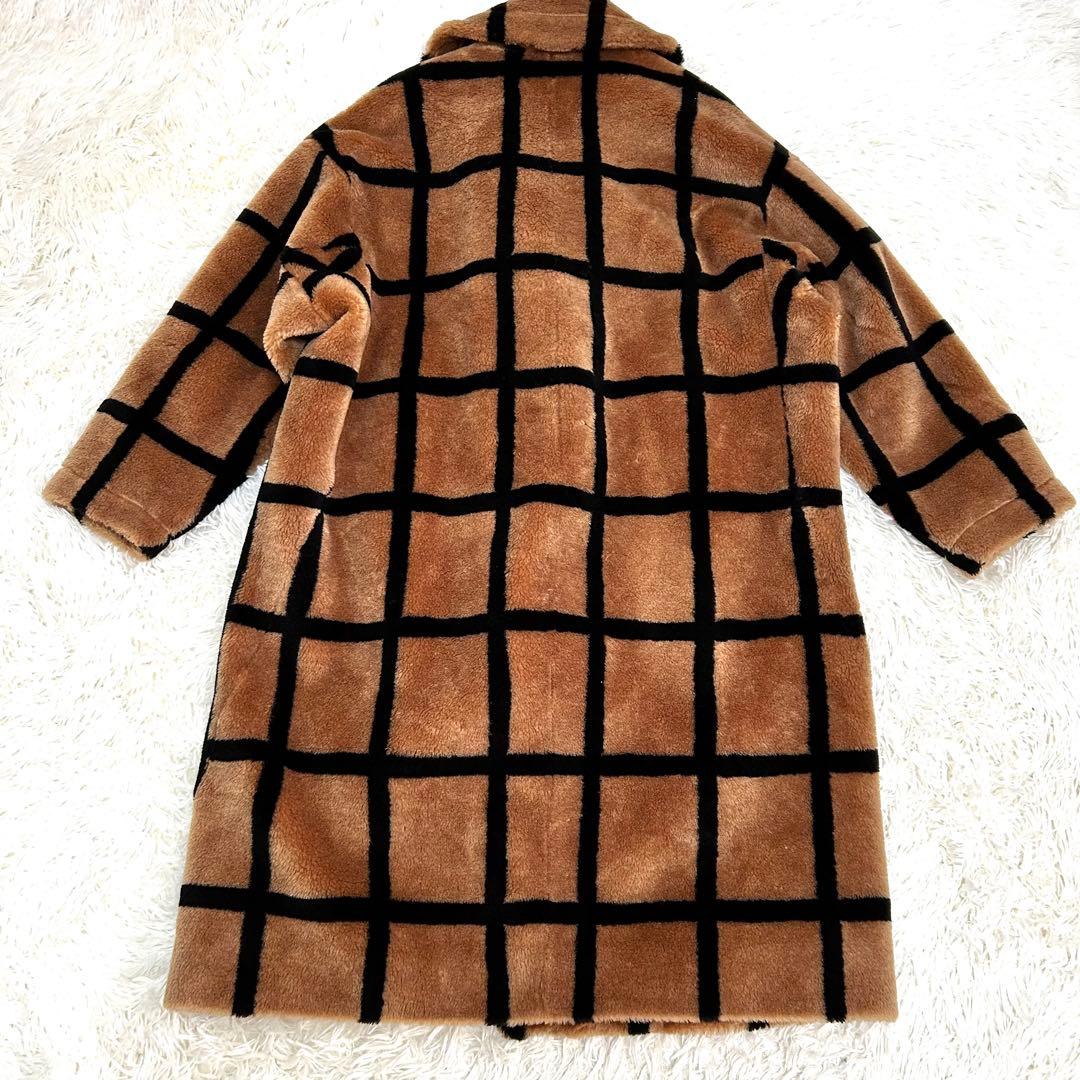 極美品　diagram テディベアコート　エコファー　総柄　キャメル　ブラック