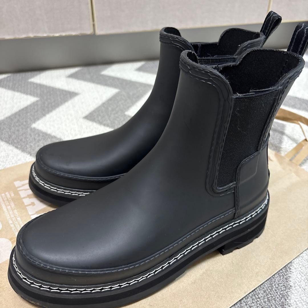 専用！HUNTER ブラック チェルシー ステッチ サイドゴア ブーツ 24cm