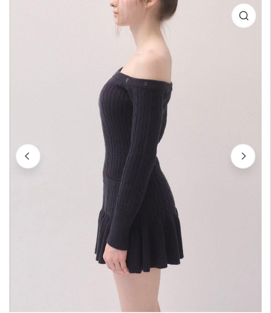 yilon ワンショルダーケーブルニットワンピース