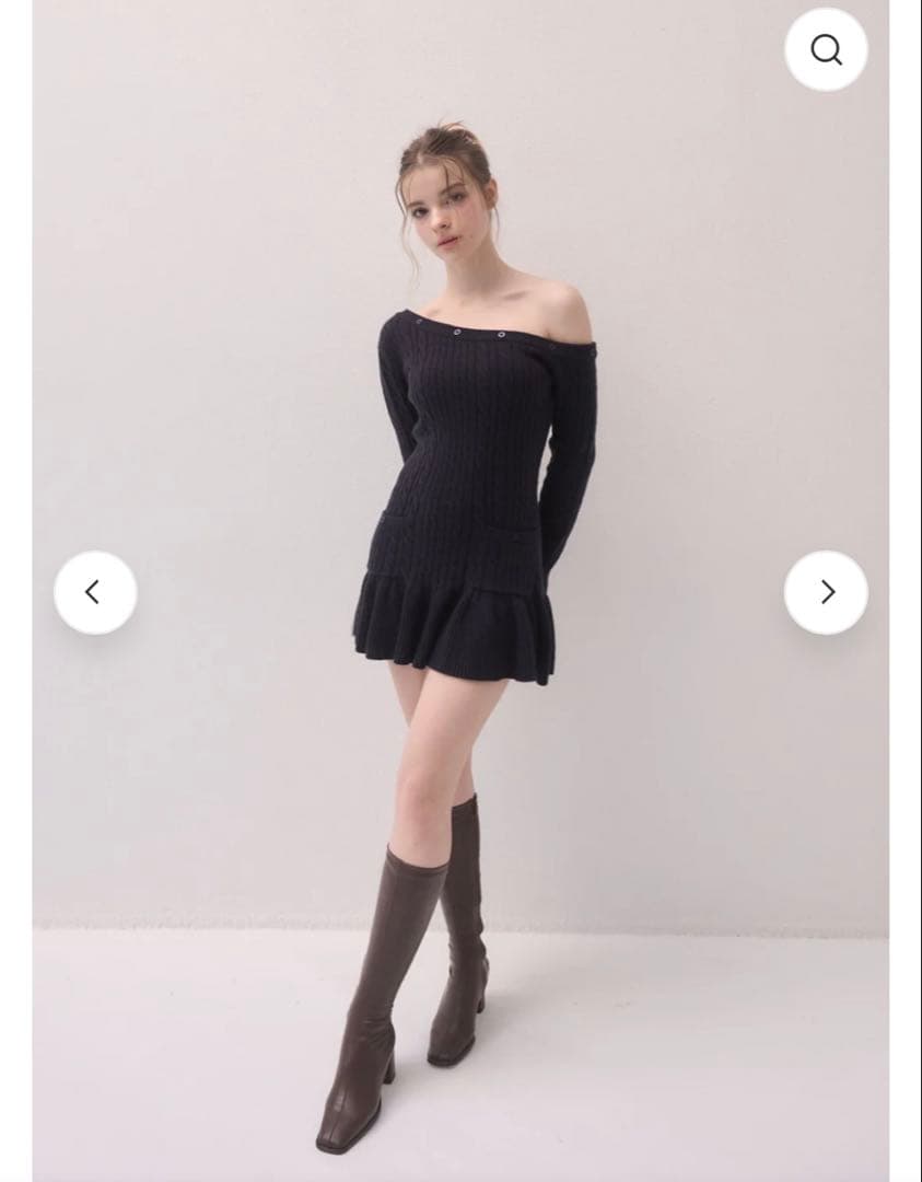 yilon ワンショルダーケーブルニットワンピース