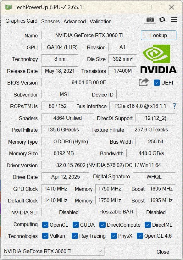 グラフィックボード・グラボ・ビデオカード MSI GeForce RTX 3060 Ti 8GB VENTUS 2X OC