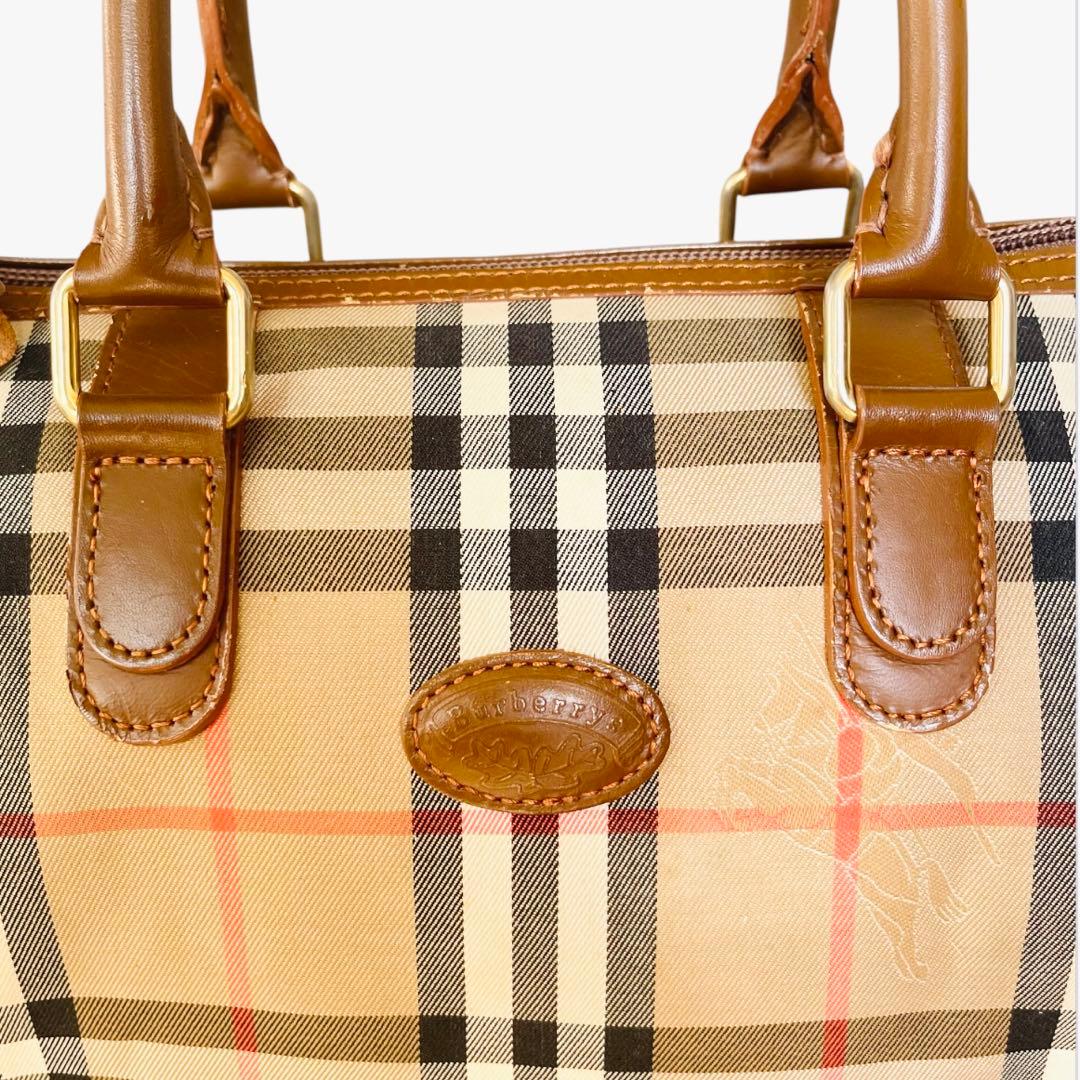 希少　月桂樹　バーバリーズ ハンドバッグ ミニボストン ノバチェック キャンバス