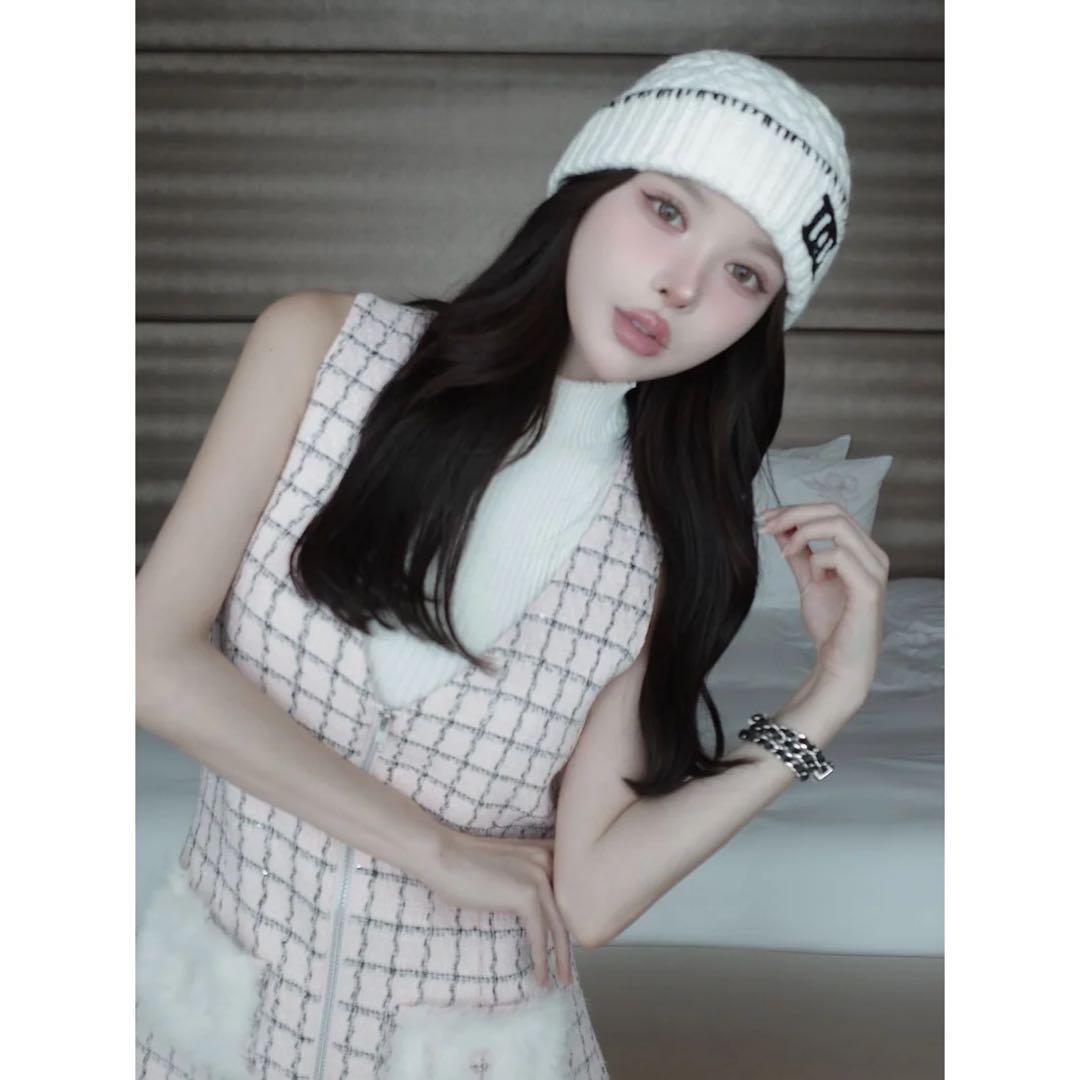 新品タグ付 ダーリッチ ピンク フロントファスナーツイードミニワンピース フリー