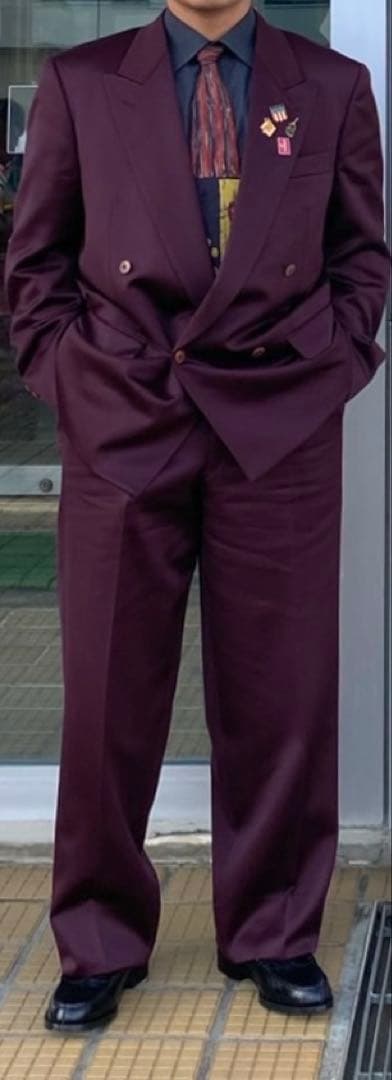 ダブル スーツ ワインレッド 90年代 古着 セットアップ