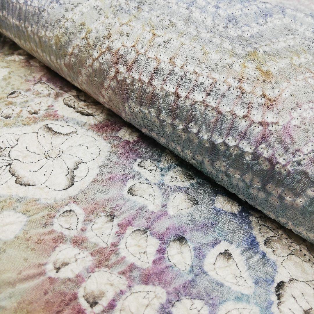 訪問着(袷)　(流水に辻ヶ花 紋様　総絞り　虹色系　セミアンティーク)