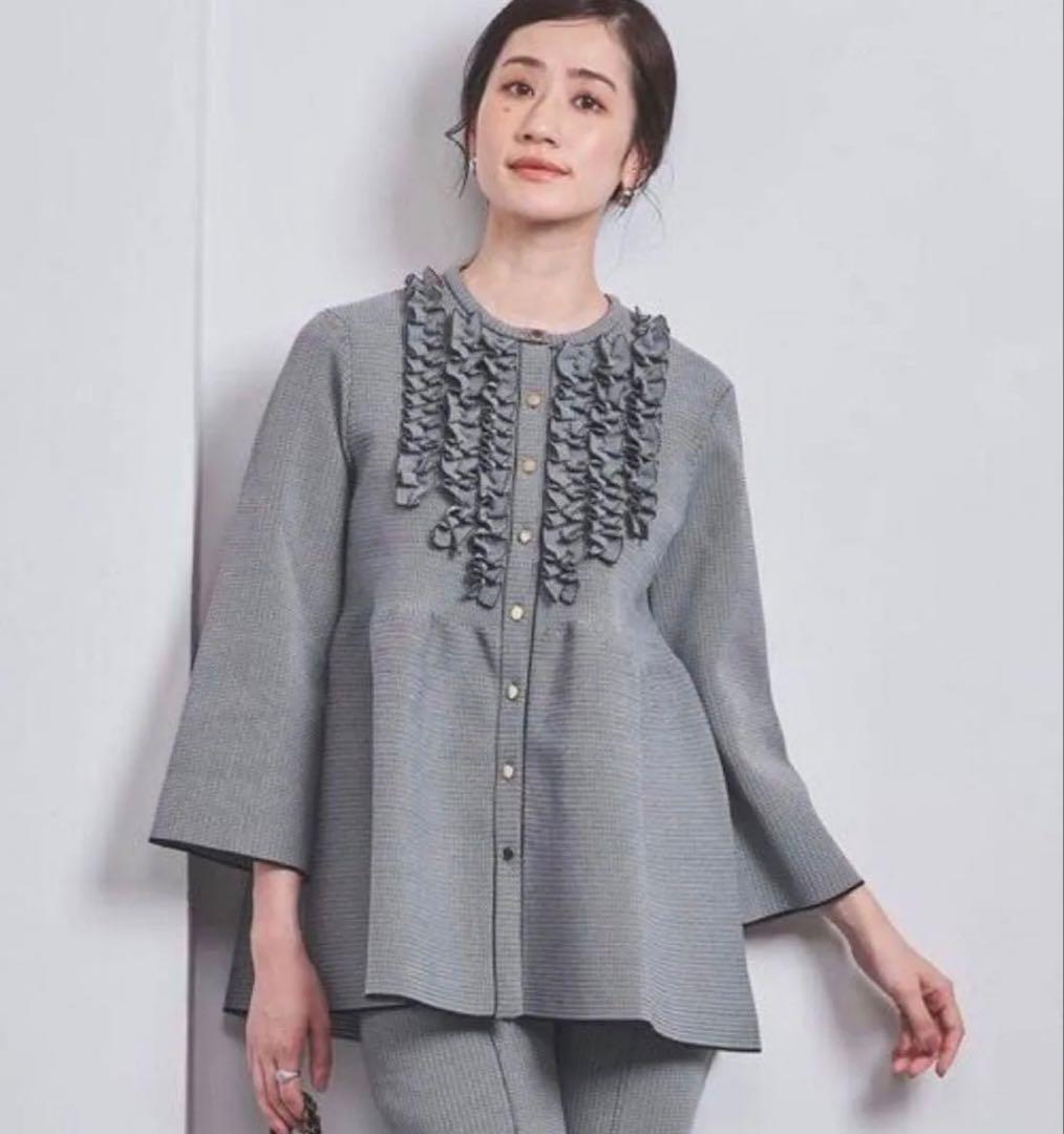 UNITED ARROWS ミニフリル ジャカード カーディガン ペプラム