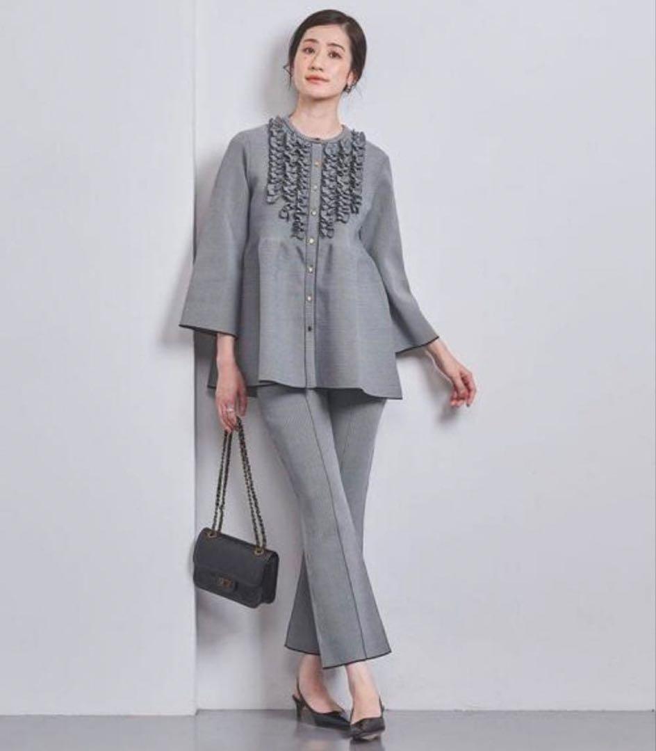 UNITED ARROWS ミニフリル ジャカード カーディガン ペプラム