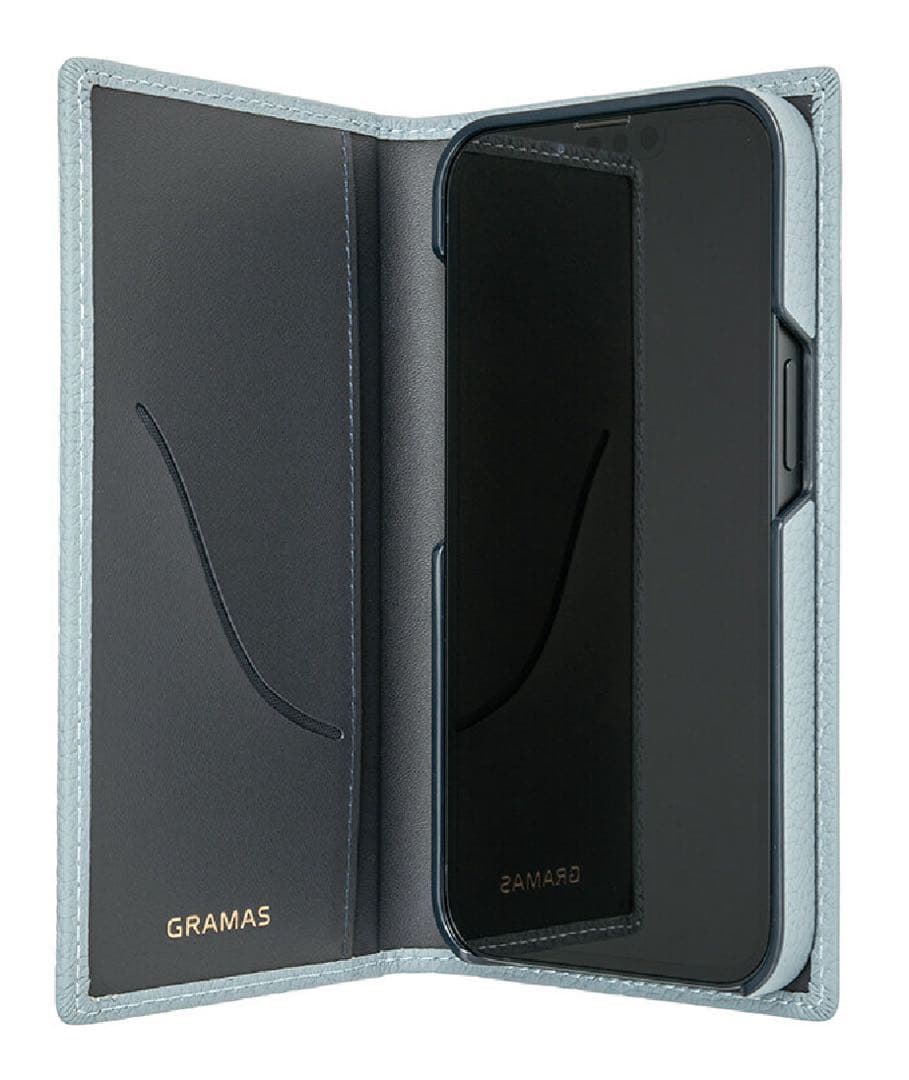 【新品未開封】GRAMAS iPhone13/14用ケース/手帳型/水色/青