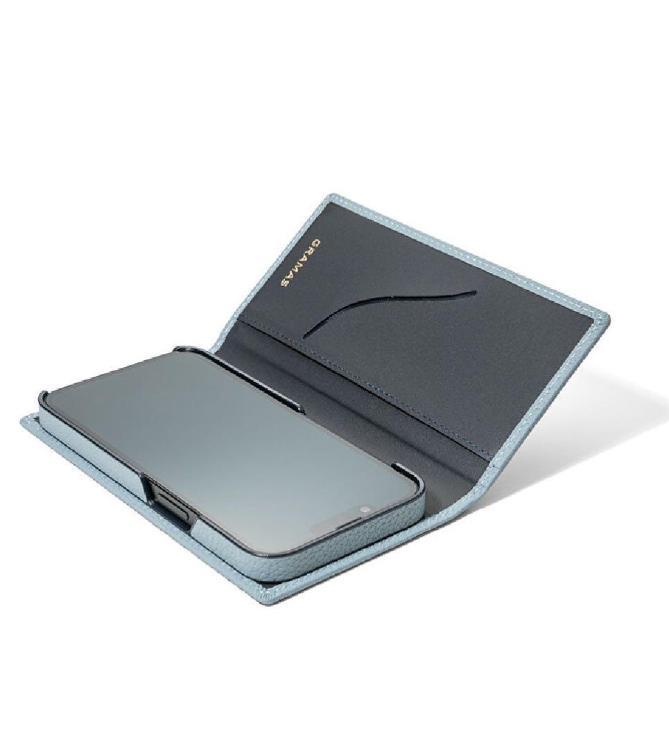 【新品未開封】GRAMAS iPhone13/14用ケース/手帳型/水色/青