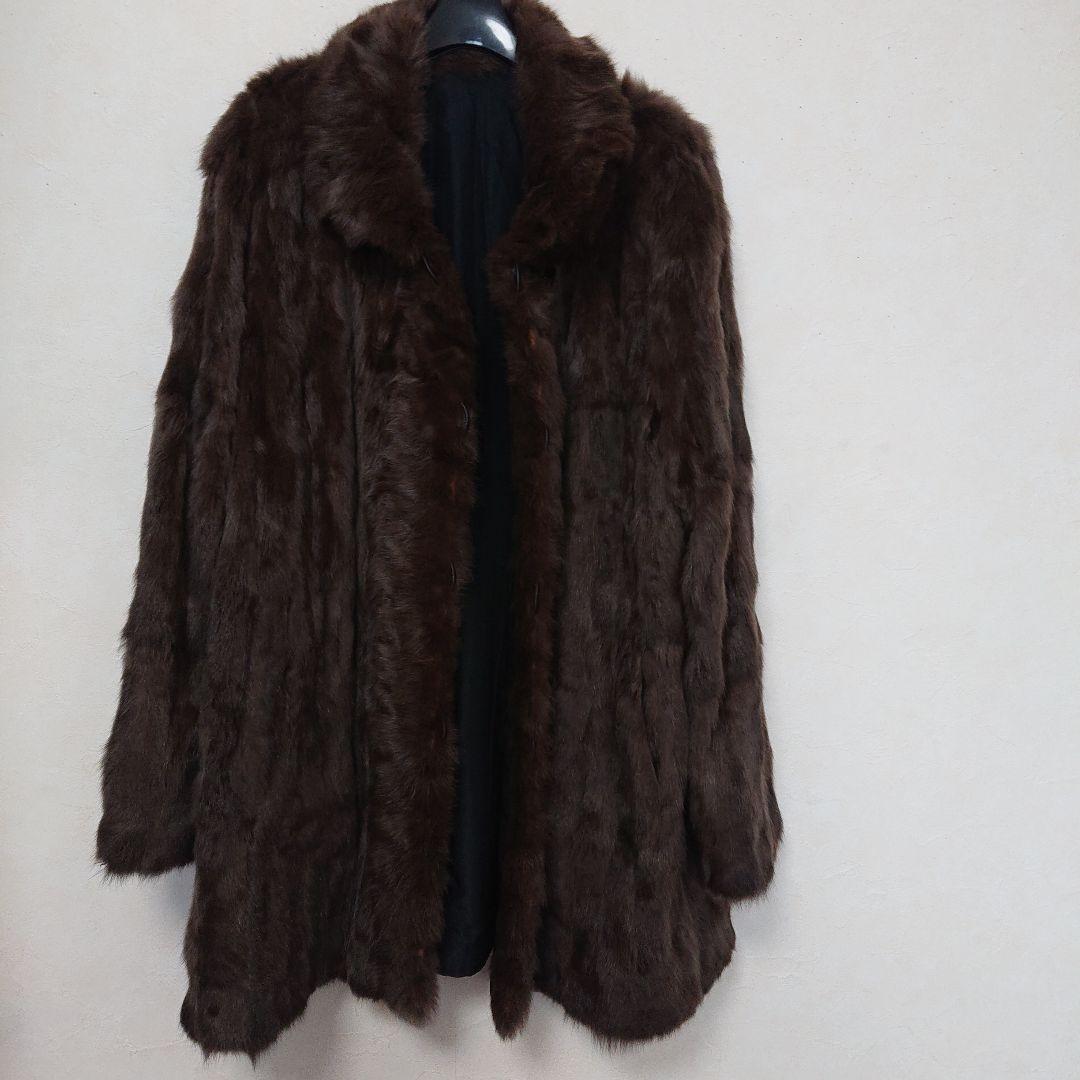 毛皮リバーシブルコートロシアンリス、シルク丈80センチ軽量ふんわりあたたか
