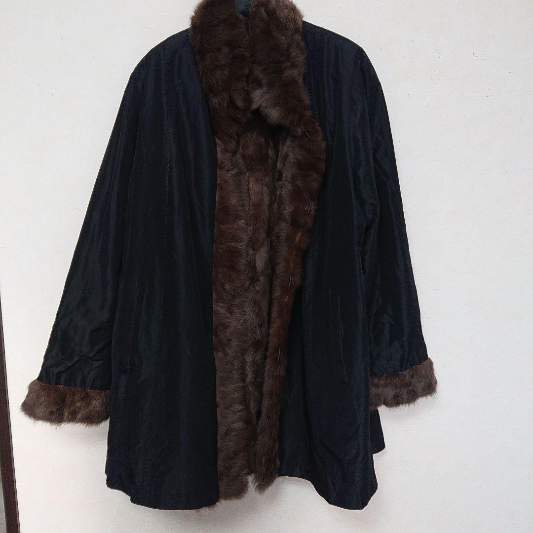 毛皮リバーシブルコートロシアンリス、シルク丈80センチ軽量ふんわりあたたか