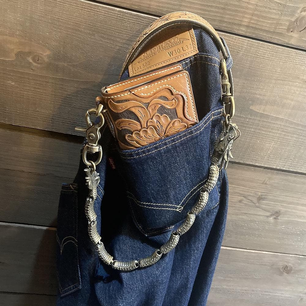 真鍮ブラス ウォレットチェーン 東洋の龍 ドラゴン オリジナル燻し加工BRASS