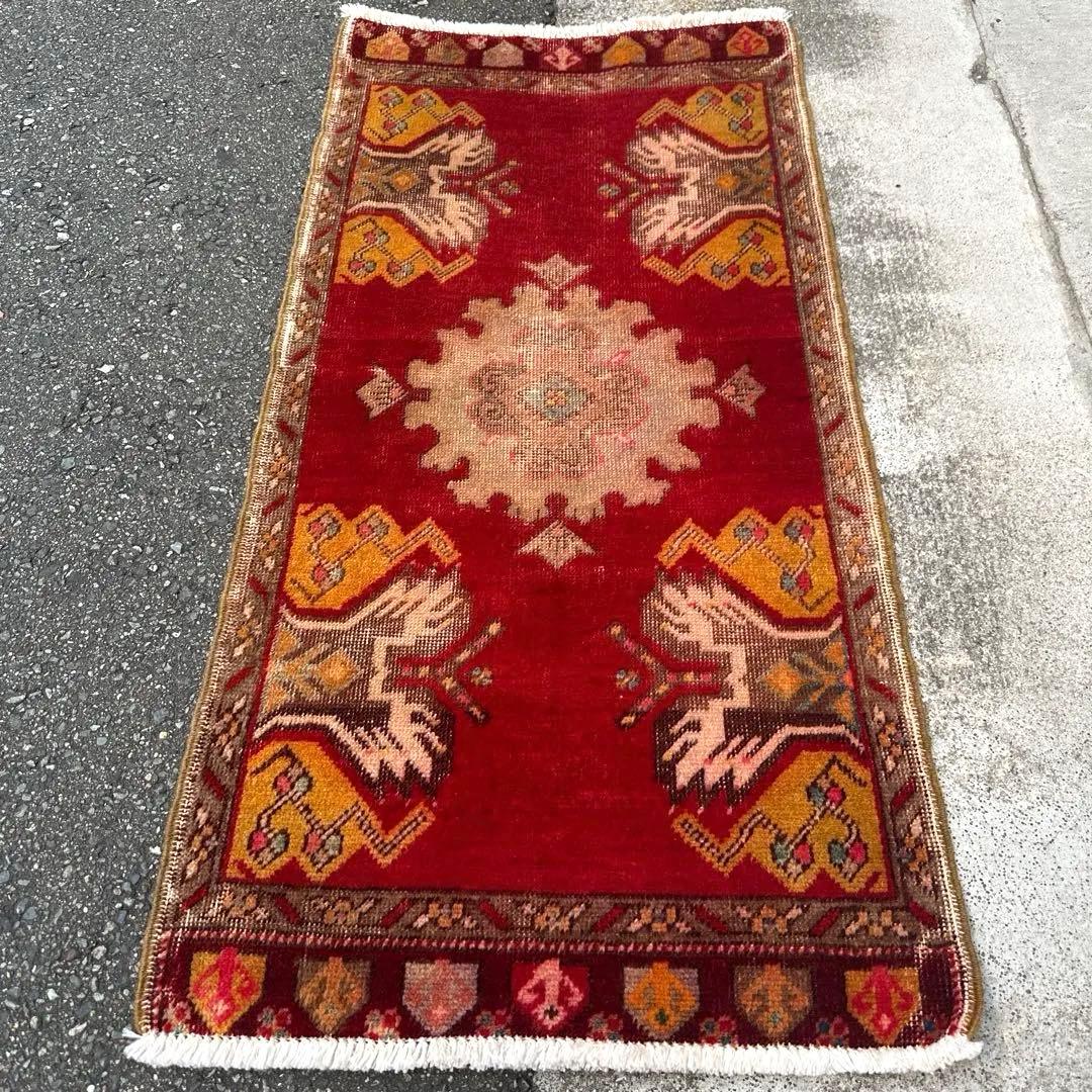 107cmx52cm年代トルコ絨毯手織り絨毯ヴィンテージラグ
