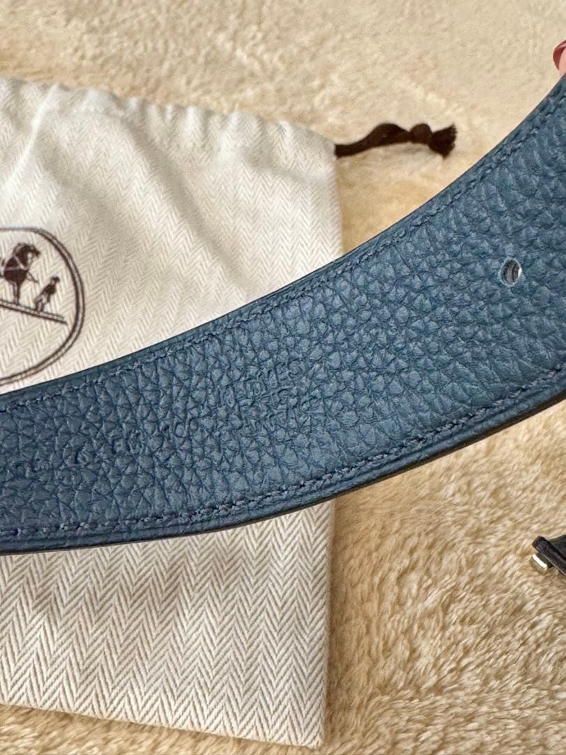 エルメス リバーシブル レザーベルト ブラック/ブルー Hギヨシェ32mm