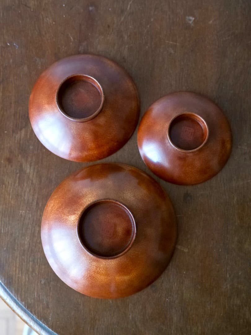 早川崇美　菊華雀蒔絵　三つ組盃　漆工芸　酒道具　美品　箱付　Q1631