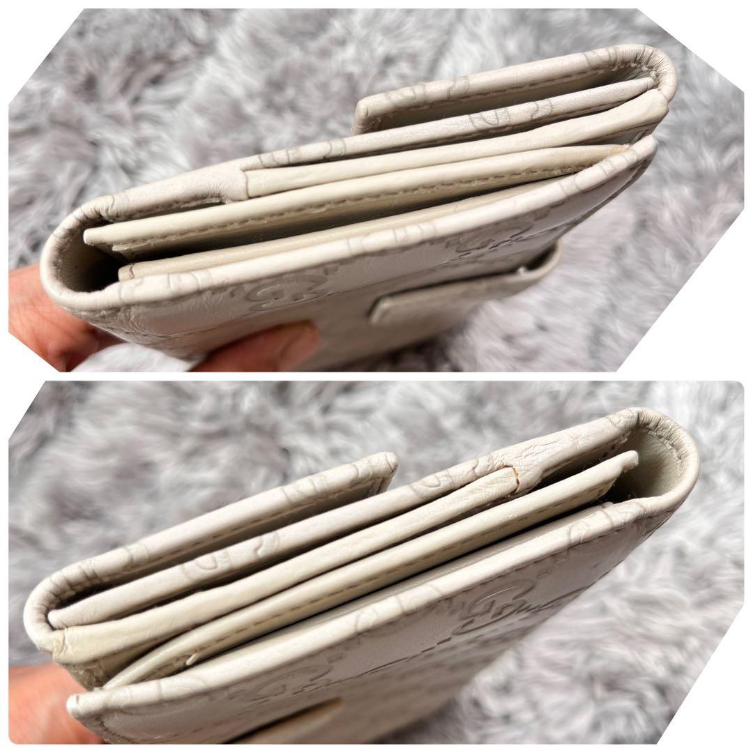 美品✨GUCCI シマ　ロゴプレート　ホワイトグレー　長財布　Wホック