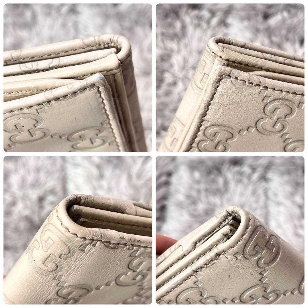 美品✨GUCCI シマ　ロゴプレート　ホワイトグレー　長財布　Wホック