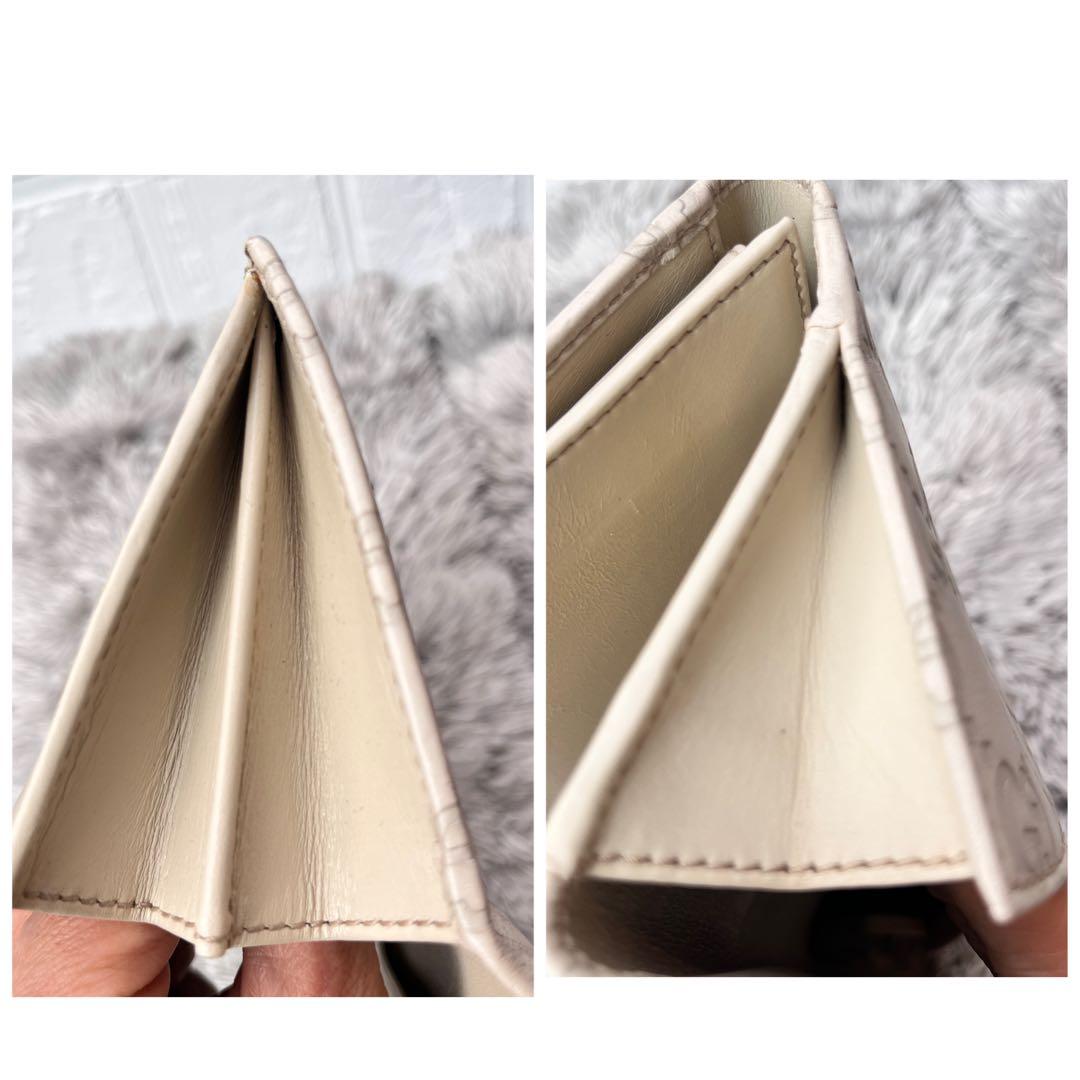 美品✨GUCCI シマ　ロゴプレート　ホワイトグレー　長財布　Wホック