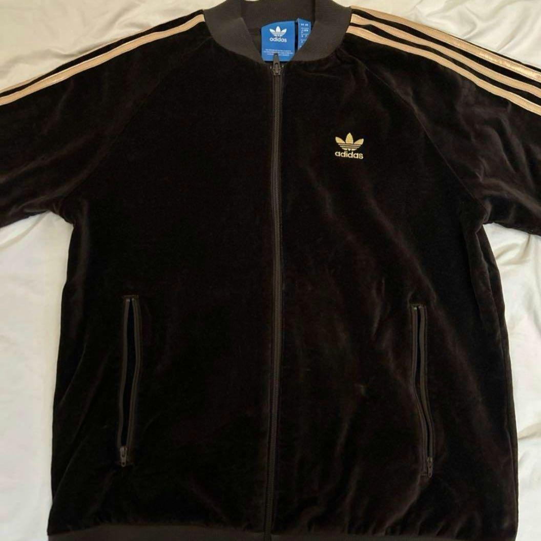 adidas ベロア ブラウン×ゴールド 上下セット トラックジャケット M