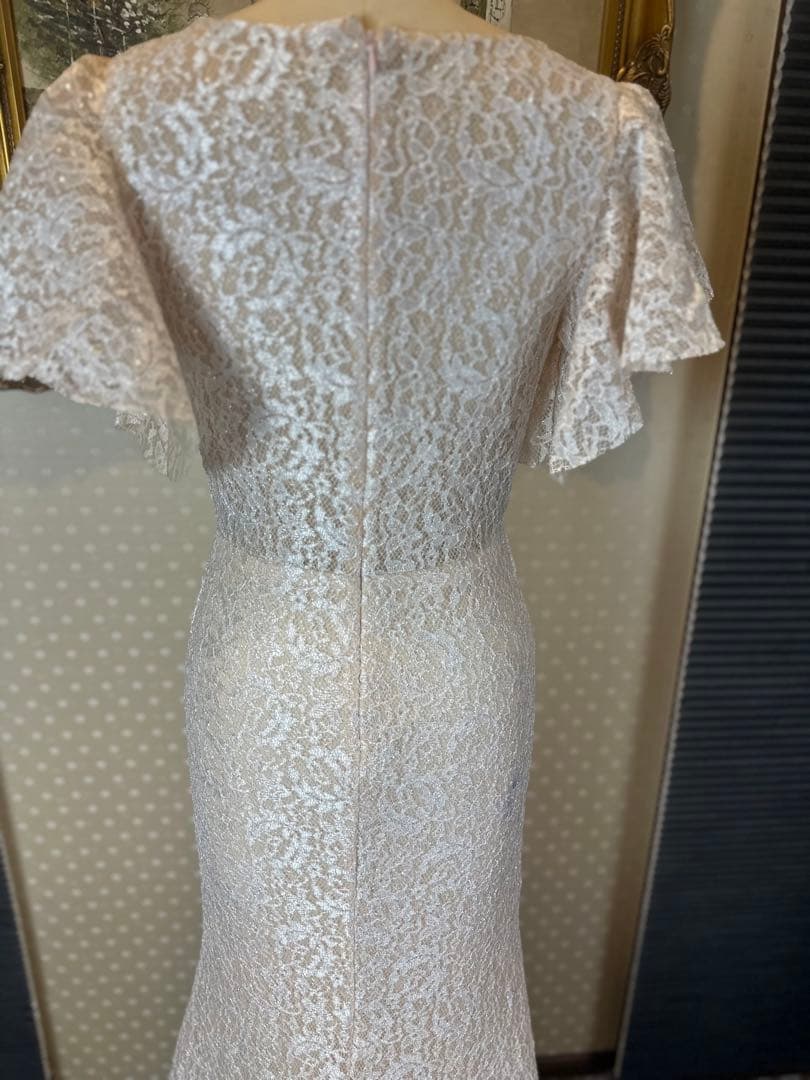 ラメアイボリー レース フレアスリーブ パーティードレス
