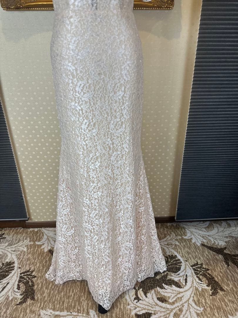 ラメアイボリー レース フレアスリーブ パーティードレス