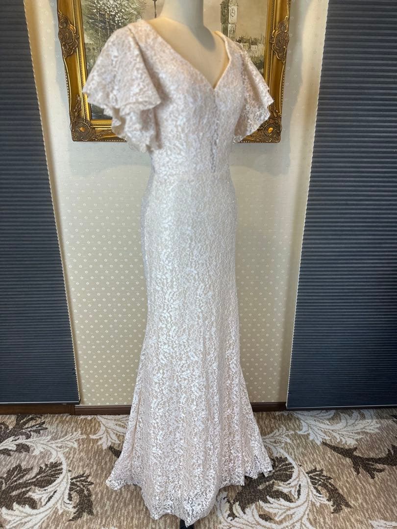 ラメアイボリー レース フレアスリーブ パーティードレス