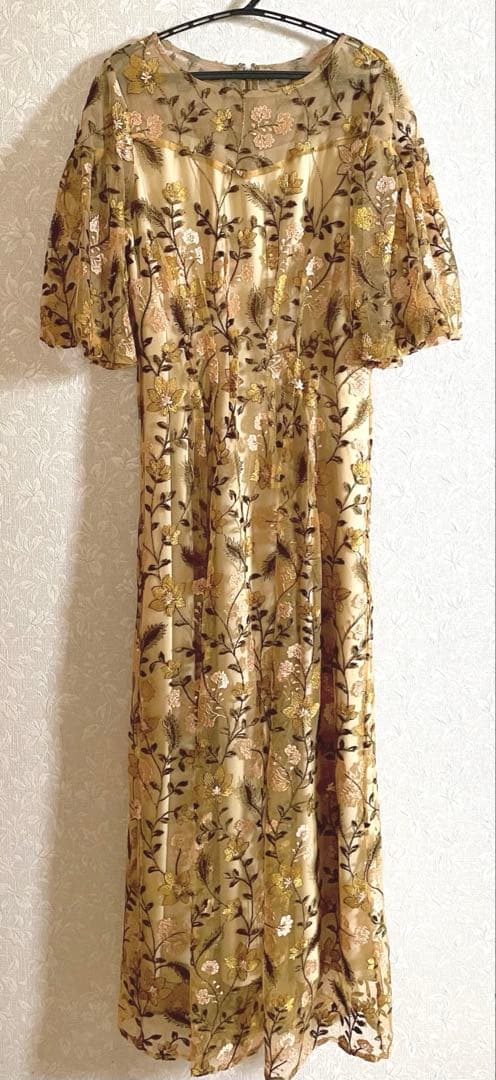 パフスリーブ フラワー刺繍 お呼ばれ 結婚式 オケージョン　イエロー